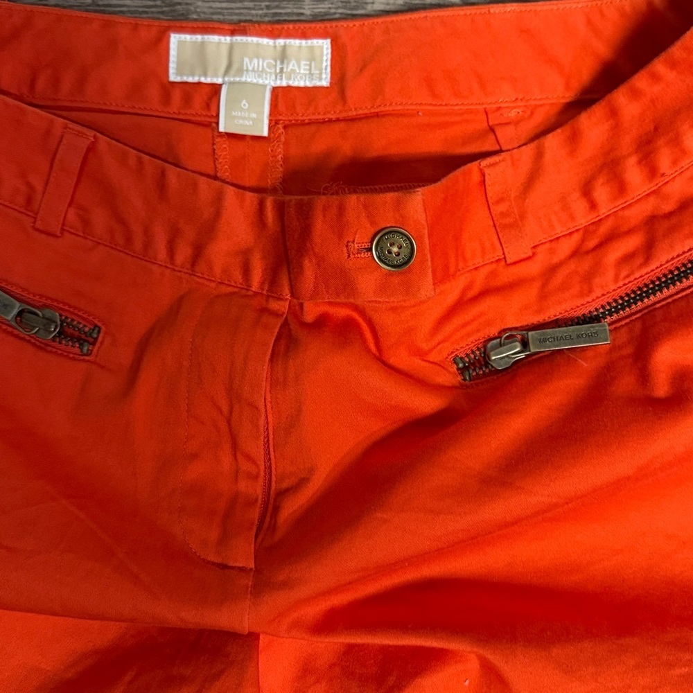 Michael Kors Bright Orange Zip-Pocket Tailored Shorts - Picture 4 of 5